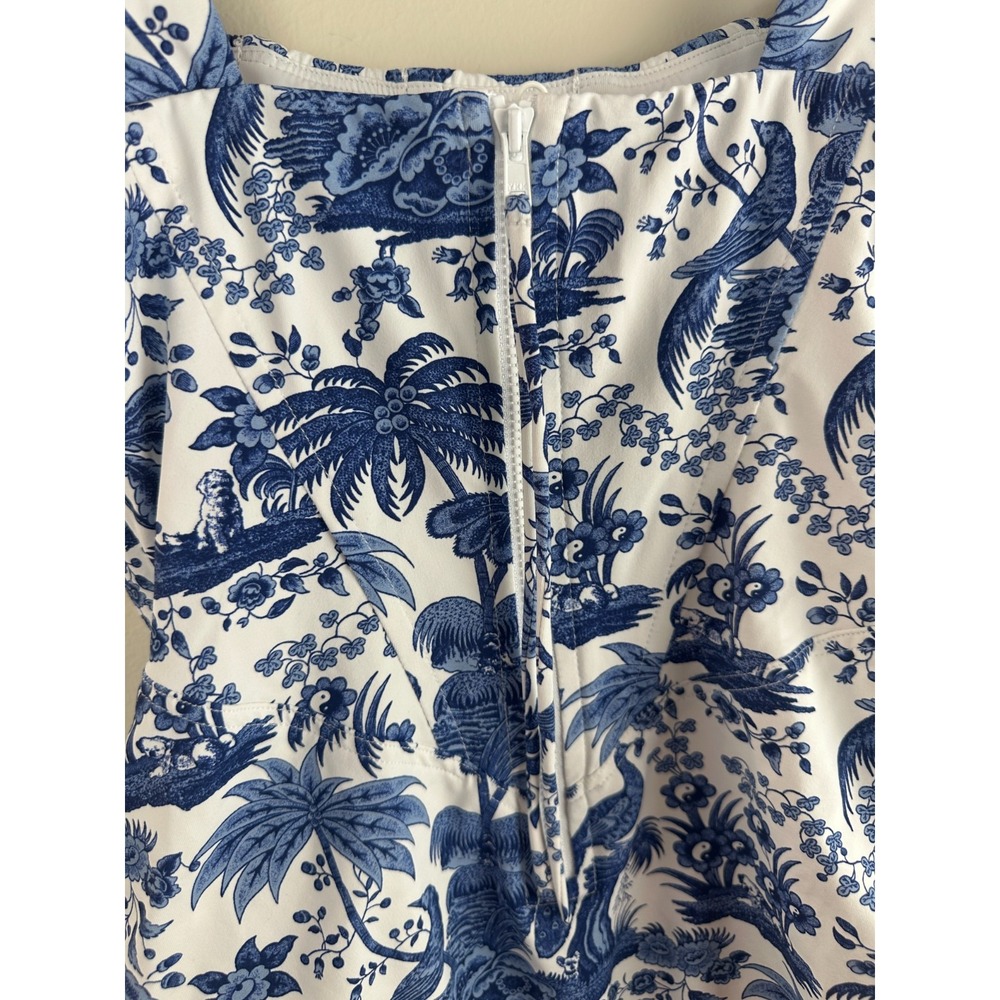 STAUD Adelaide Blue Toile One Piece Swimsuit Corset Boning M Tropical Dog Print - Picture 5 of 14